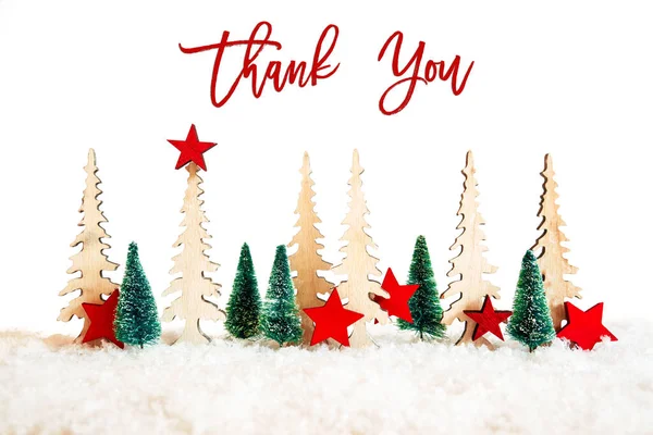 Christmas Tree, Snow, Red Star, Text Thank You — Stock Photo, Image