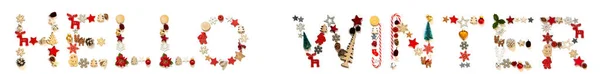 Barevné vánoční dekorace dopis stavební slovo Hello Winter — Stock fotografie
