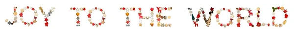 Barevné vánoční dekorace dopis stavební slovo radost do světa — Stock fotografie