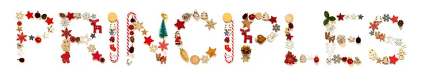 Decoração de Natal colorido Carta Edifício Palavra Princípios — Fotografia de Stock
