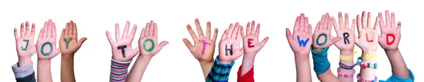 Children Hands Building Quote Joy To The World, Isolated Background — Stock Photo, Image