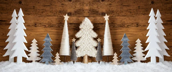 Banner, Christmas Trees, Snow, Brown Rustic Background — стокове фото