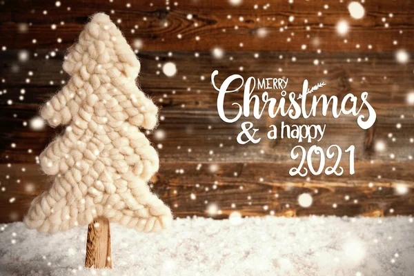 Fabric Christmas Tree, Snow, Merry Christmas And A Happy 2021, Snowflakes — 스톡 사진