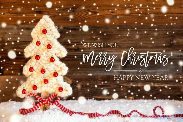 Szövet fa, labda, hó, boldog karácsonyt és boldog új évet, hópehely — Stock Fotó