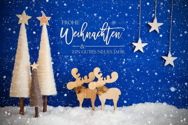 Noel Ağacı, Geyik, Yıldız, Gute Neues Jahr Mutlu Yıllar, Kar Taneleri — Stok fotoğraf