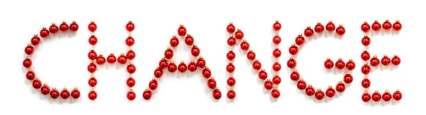 Red Christmas Ball Ornament Building Word Change — Stock Photo, Image