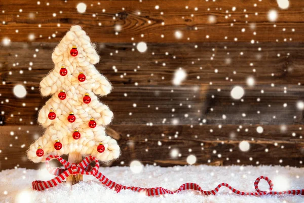 Tessuto Albero di Natale, Palla, Neve, Copia dello spazio, Fiocchi di neve — Foto Stock