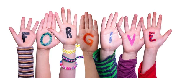 Children Hands Building Word Forgive, Isolated Background — Stock Photo, Image