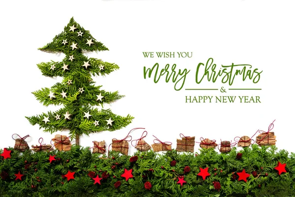 Tree, Silver and Red Stars, PrighciBranch, Merry Christmas And Happy New Year — 스톡 사진