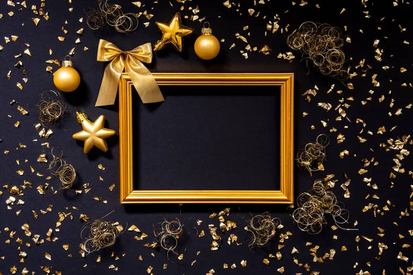 Frame, Golden Glitter Christmas Decoration, Ball, Copy Space — Stock Photo, Image