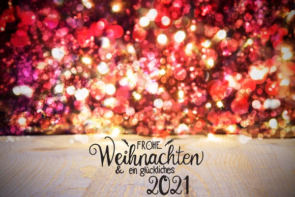 Vánoční pozadí, červené jiskřící světla, Glueckliches 2021 znamená šťastný 2021 — Stock fotografie