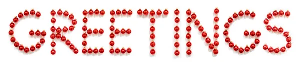 Red Christmas Ball Ornament Building Word Greetings — Stock Photo, Image