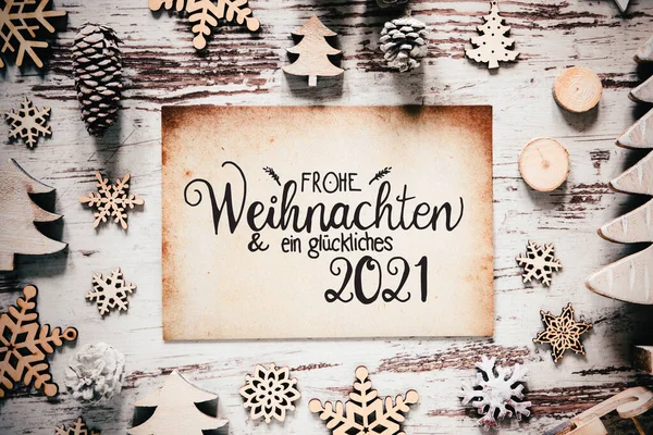 Wooden White Christmas Decoration, Glueckliches 2021 Means Happy 2021 — 스톡 사진