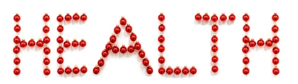 Red Christmas Ball Ornament Building Word Gezondheid — Stockfoto