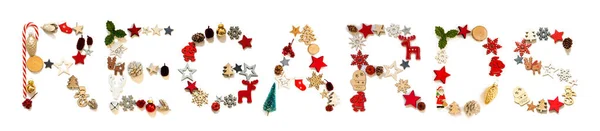 Barevné vánoční dekorace dopis stavební slovo s pozdravem — Stock fotografie