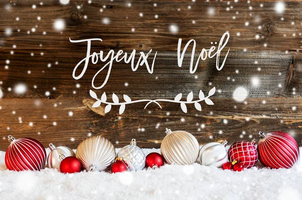 Ornamento palla di Natale, Neve, Joyeux Noel significa Buon Natale, Fiocchi di neve — Foto Stock