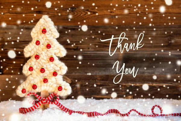 Fabric Christmas Tree, Ball, Snow, Thank You, Snowflakes — Stock Photo, Image