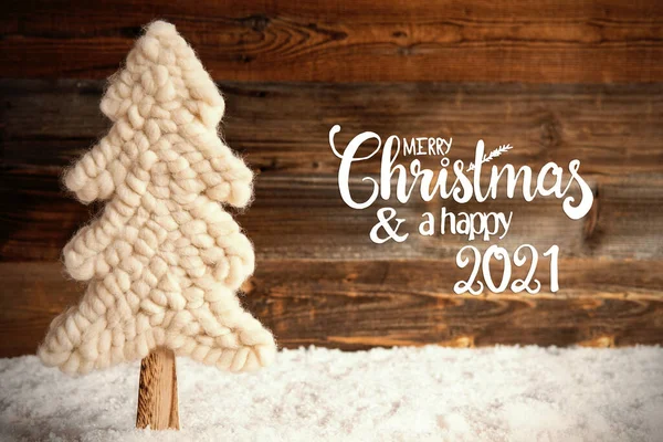 ファブリッククリスマスツリー、雪、メリークリスマスそして幸せな2021 — ストック写真