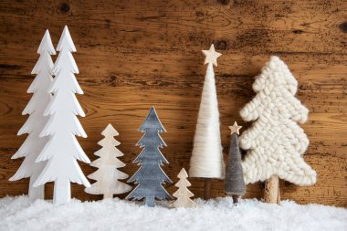 Noel Ağaçları, Kar, Kahverengi Tahta Arkaplan, Yıldız