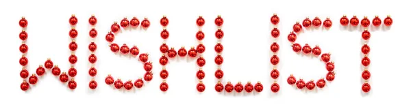 Red Christmas Ball Ornamento Costruzione Parola Wishlist — Foto Stock