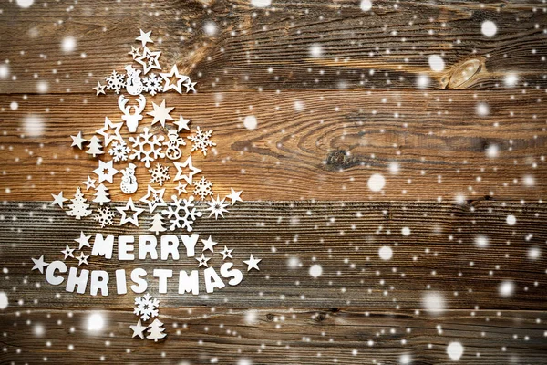 Julgran, vit dekoration och prydnad, snöflingor — Stockfoto