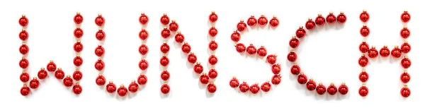 Bola de Natal vermelho ornamento construção palavra Wunsch significa desejo — Fotografia de Stock