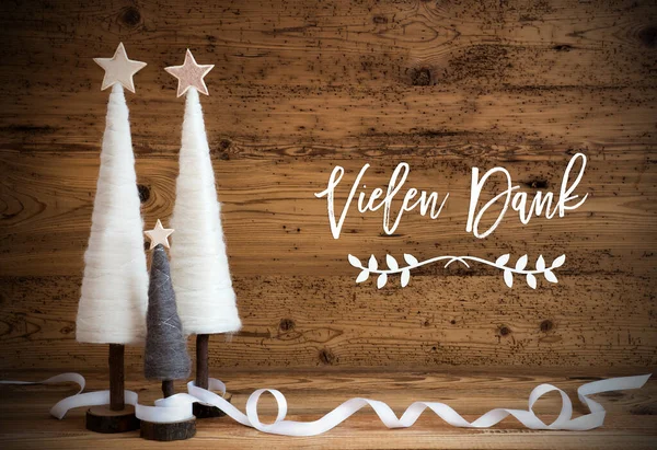 Albero di Natale bianco, Sfondo in legno, Vielen Dank significa grazie — Foto Stock