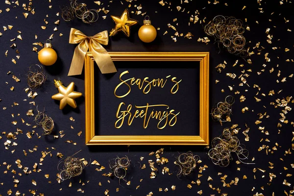 Frame, Golden Glitter Christmas Decoration, Ball, Text Seasons Greetings — Stock Photo, Image