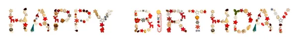 Színes karácsonyi dekoráció levél épület Word Boldog születésnapot — Stock Fotó