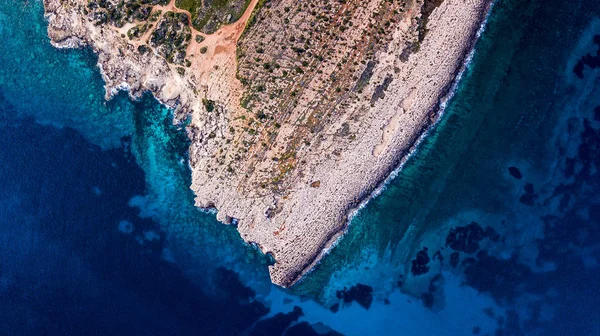 Top view of dramatic rocky coast with blue sea, Cyprus — Stock Photo