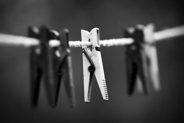 Black White Wallpaper White Black Clothespins Thick Rope — Stock Photo, Image