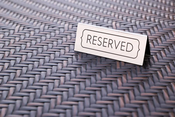 Metal Plate Black Inscription Reserved Street Wicker Table Restaurant — Stock Photo, Image