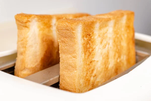 toasted pieces of white bread in a toaster