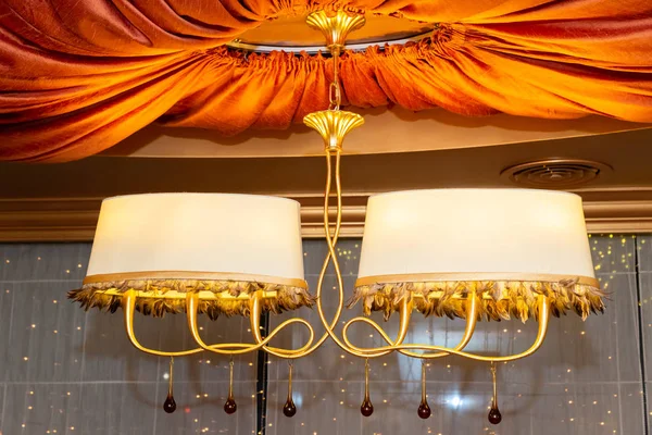 Chandelier Six Light Bulbs Interior Restaurant — Stock Photo, Image