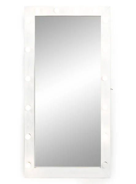 Grand Miroir Maquillage Extérieur Bois Blanc Avec Des Lumières Sur — Photo