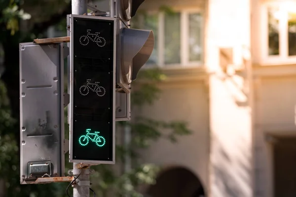 Traffic lights for cyclists. Enabled enable green input. Copy space — Stock Photo, Image