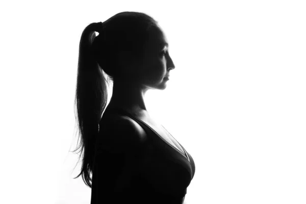 One woman exercising fitness smiling portrait in silhouette on white background — Stock Photo, Image