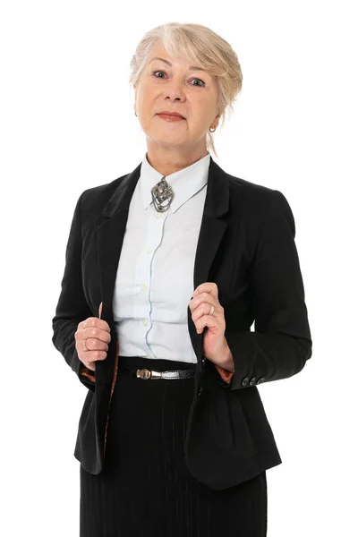 Senior business woman portrait on white isolated background — Stock Photo, Image