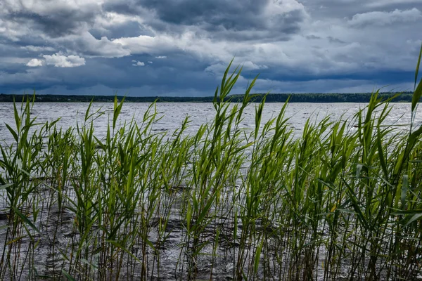 Zatímco Jezero Klidná Ale Bouřková Přinese Vítr Bude Existovat Vysoká — Stock fotografie