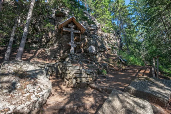 Célula Alexander Svirsky Roca Montaña Maravillosa Isla Valaam Encuentra Lago — Foto de Stock