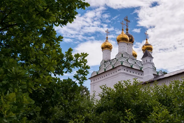 Вид Храм Куполами Проти Неба Дерев Російські Святині Йосип Волцький — стокове фото