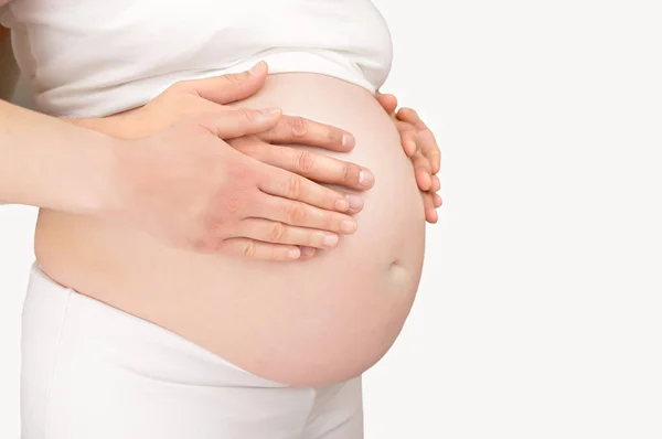 Primer Plano Marido Esposa Sosteniendo Vientre Embarazada Juntos —  Fotos de Stock