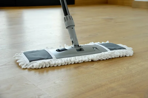 Cleaning Gear Mopping Living Room Floor Parquet — Stock Photo, Image