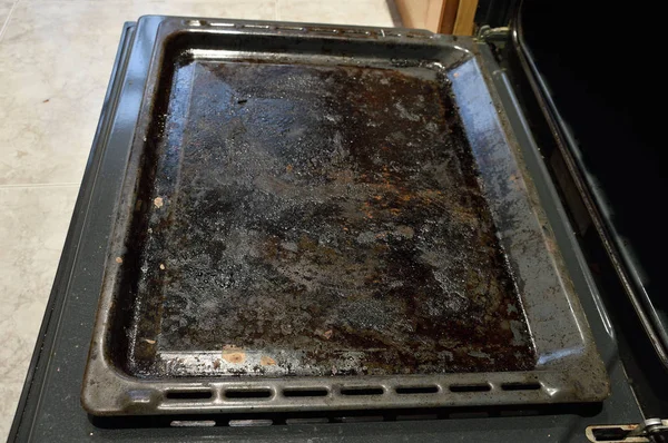 Dirty Oven Baking Tray Kitchen — Stock Photo, Image