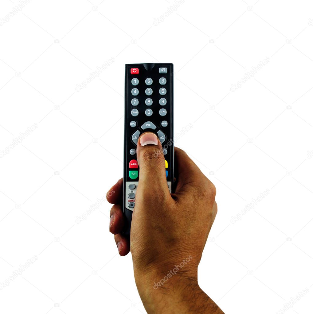 Hand holding television remote