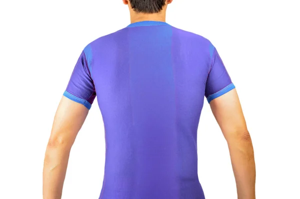 Visão Traseira Homem Com Camisa Azul — Fotografia de Stock