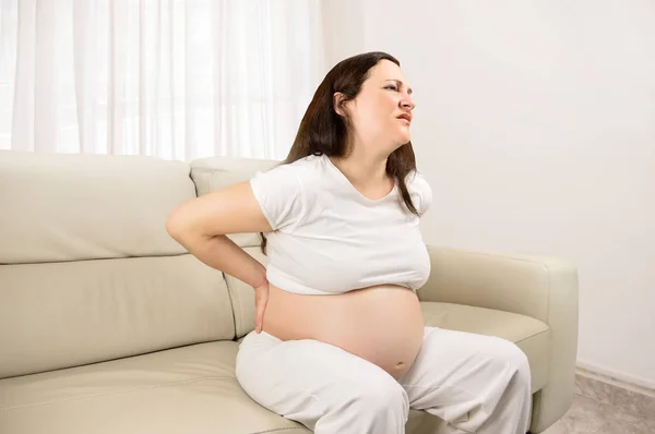 Pregnant Woman Suffering Back Ache Home — Stock Photo, Image