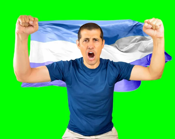 Man Skriker Efter Segern Med Argentinsk Flagg Isolerade Cutout Grön — Stockfoto