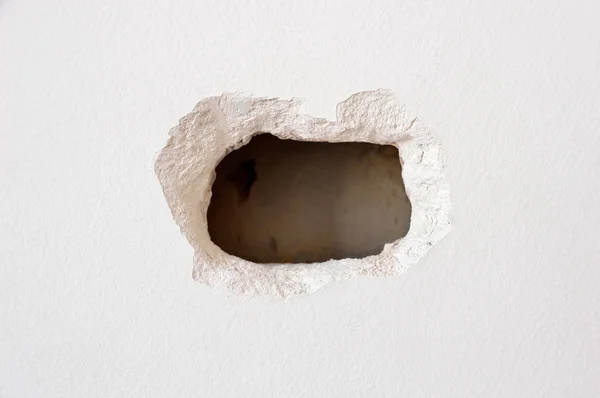 Trou Dans Mur Blanc Intérieur Une Maison — Photo