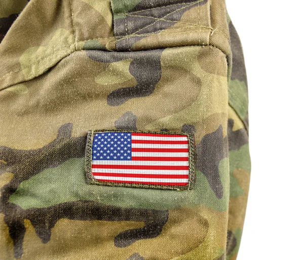 Cropped Closeup Shot United States America Flag Soldier Uniform White — Stock Photo, Image